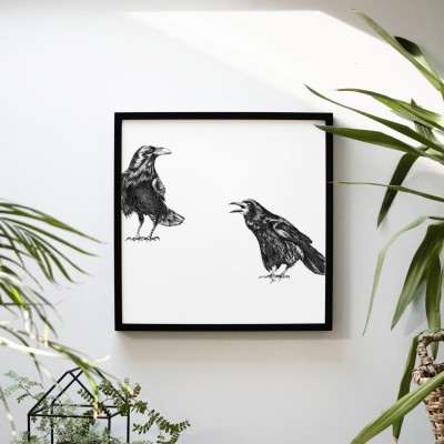 Kruki - grafika czarno-biała