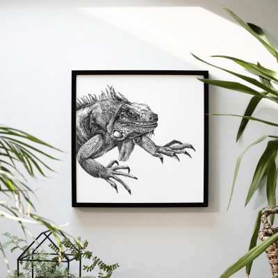 Iguana - grafika czarno-biała