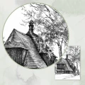 Drewniany kościółek – widok od tyłu – grafika art print – zdjęcie 2