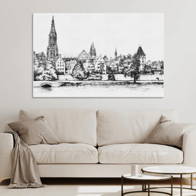 Obraz Panorama miasta ULM - wydruk na płótnie 90x140