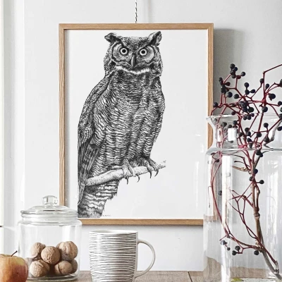 Puchacz - grafika czarno-biała