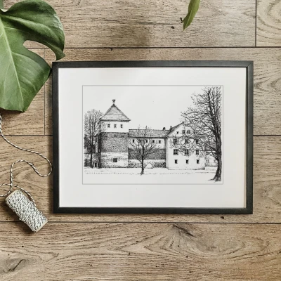 Zamek w Gliwicach - grafika czarno-biała
