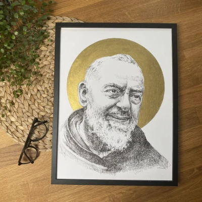 Św. Ojciec Pio. Grafika w oprawie.  ORYGINAŁ