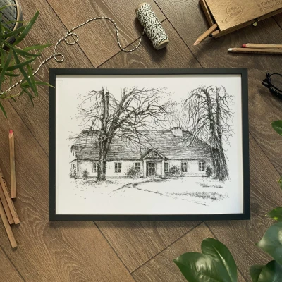 Dworek im. Fryderyka Chopina w Żelazowej Woli. Grafika art.print.