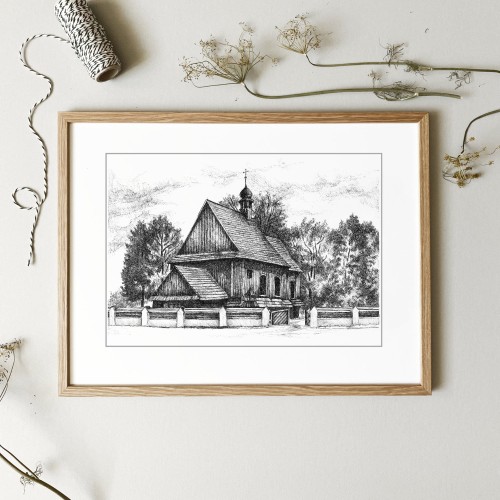 Drewniany kościółek – Walencinek – grafika art print