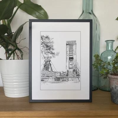 Szyb kopalni Piast. Grafika art. print.