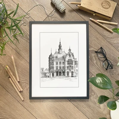 Ratusz w Tarnowskich Górach. Grafika ORYGINAŁ.