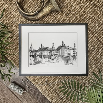 Kielce. Pałac Biskupów Krakowskich.  Grafika art.print.