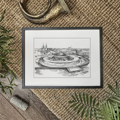 Kielce. Panorama miasta. Grafika art.print.