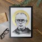 Św. Maksymilian Maria Kolbe. Grafika art. print w oprawie.