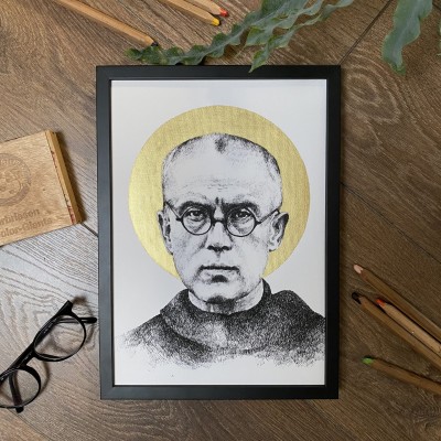 Św. Maksymilian Maria Kolbe. Grafika art. print w oprawie.