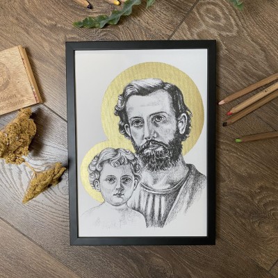Św. Józef. Grafika art. print w oprawie.