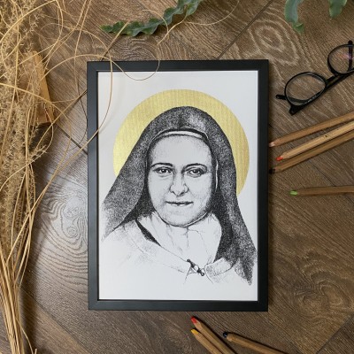 Św. Teresa z Lisieux. Grafika art. print w oprawie.