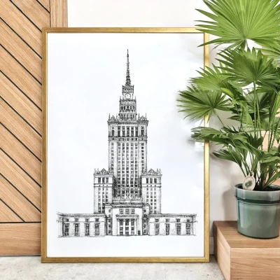 Pałac Kultury i Nauki w Warszawie. Grafika art. print.