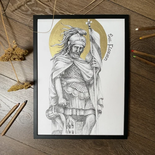 Św. Florian. Grafika w oprawie. ORYGINAŁ