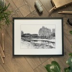 Pejzaż. Odbicie w wodzie. Grafika art. print w oprawie.