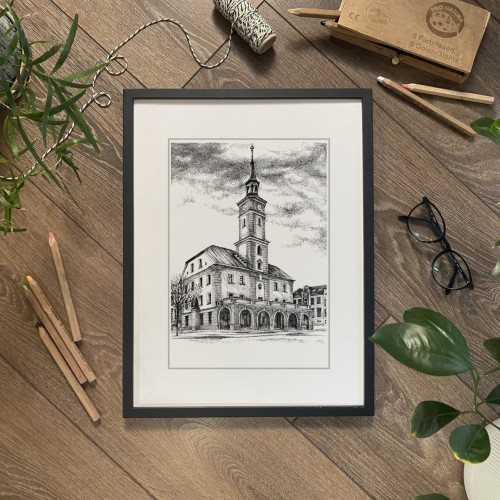 Ratusz w Gliwicach – grafika art print w oprawie