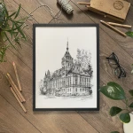 Gliwice - budynek "Czerwona Chemia". Grafika art. print w oprawie.