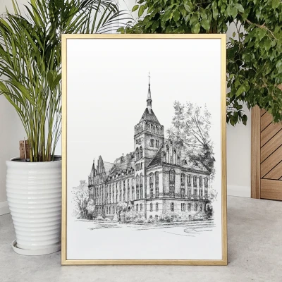 Gliwice - budynek "Czerwona Chemia". Grafika art. print.