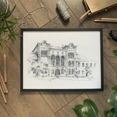 Ratusz w Żywcu. Grafika art. print.